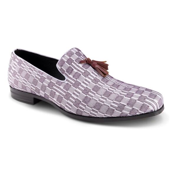MEN'S MONTIQUE PLUM PRINTED ABSTRACT CHECKERED TASSEL LOAFER FASHION SHOE.S2357 - Picture 1 of 1